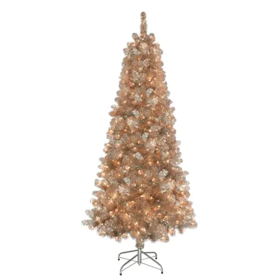 6.5ft. Pre-Lit Tinsel Artificial Christmas Tree, Clear LED Lights {5}
