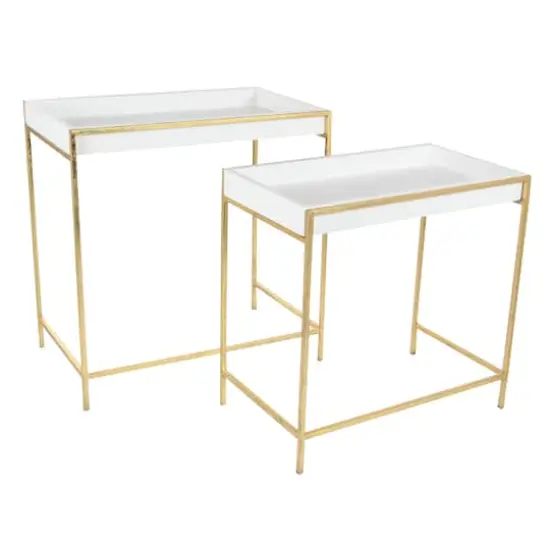Set of 2 Gold Metal Contemporary Console Table, 22", 20" {1}
