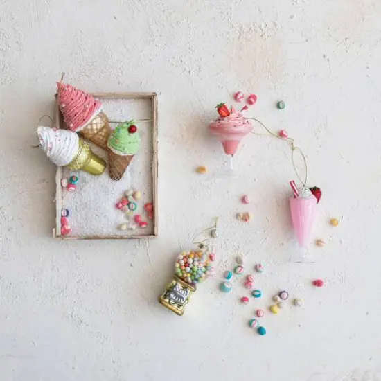 Hello Honey&reg; 4.75" Pink & White Glass Whipped Drink with Straw Ornament {3}