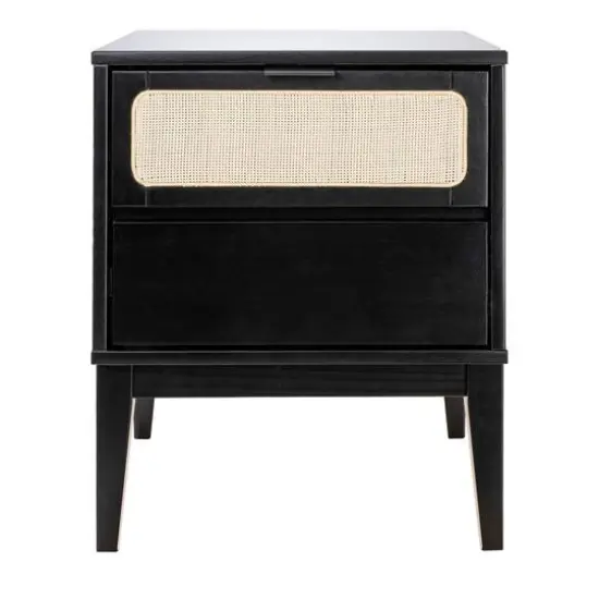 Hello Honey® Crawford 24" Nightstand with Storage Drawers and Natural Woven Cane Detail Black Satin and Natural {5}