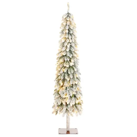 Glitzhome&reg; 6ft Pre-Lit Flocked Artificial Christmas Tree, Warm White Lights {5}