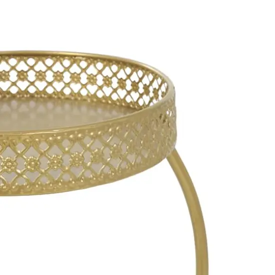 20" Gold Metal Curved Folding 3 Tier Plantstand with Floral & Scroll Patterns {5}