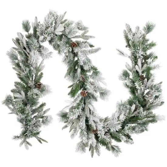 9ft. Pre-Lit Flocked Mixed Rosemary Emerald Pine Christmas Garland {6}