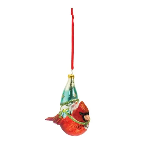 6ct. Glass Gnome & Cardinal Bird Ornament {4}