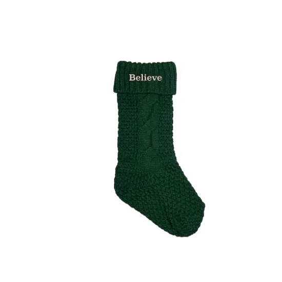 18" Believe Cable Knit Stocking Green {1}