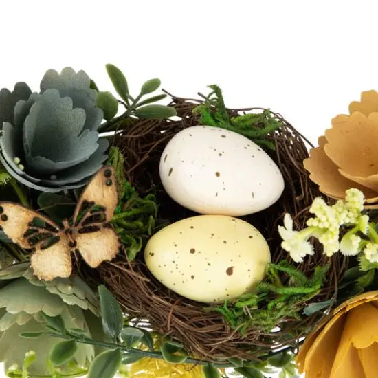 9" Easter Egg, Birds Nest & Wooden Flower Wreath {7}