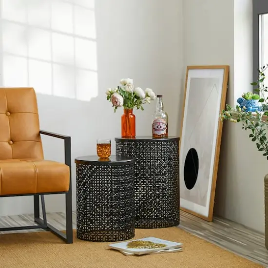 Glitzhome&reg; Multi-Functional Metal Accent Table Set Black {4}