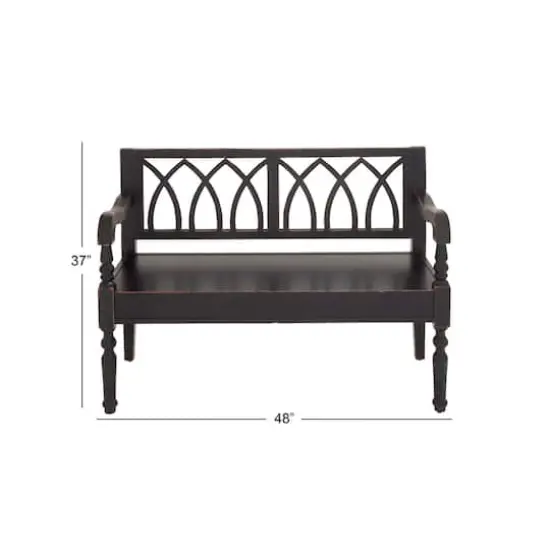 Dark Mahogany Wooden Farmhouse Indoor Bench {7}