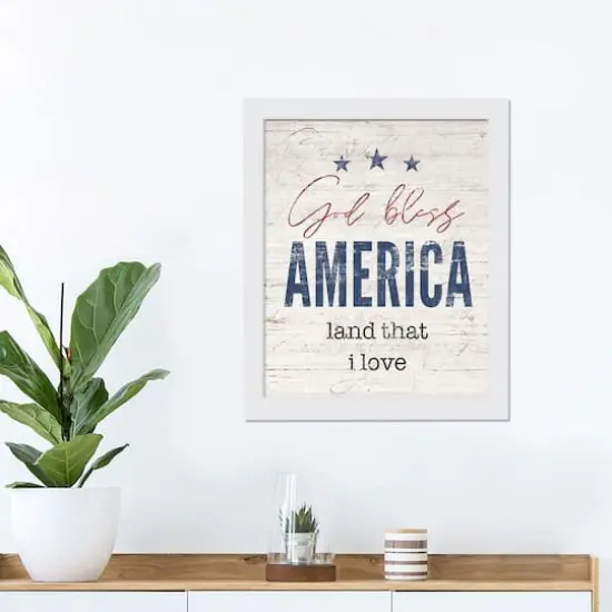 God Bless America White Framed Print Under Plexiglass {4}