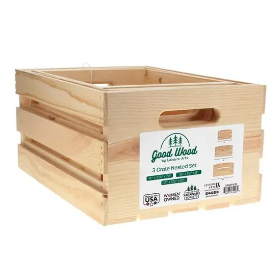 Good Wood by Leisure Arts&reg; 3-Piece Nested Wood Crate Set {9}