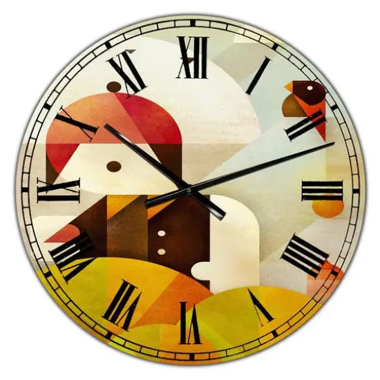 Designart Young Man with Red Bird Large Mid-Century Wall Clock {1}