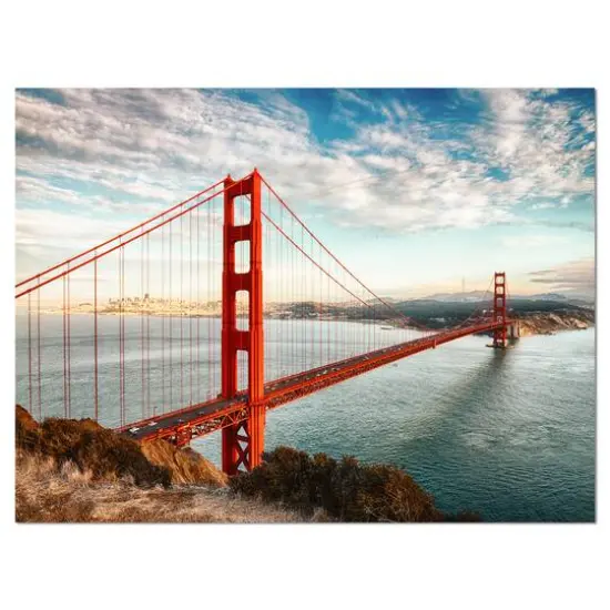 Designart - Golden Gate Bridge in San Francisco - Large Sea Bridge Canvas Art Print {1}