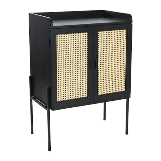 Hello Honey&reg; 3ft. Black Bar Cabinet with Natural Woven Cane Details {1}