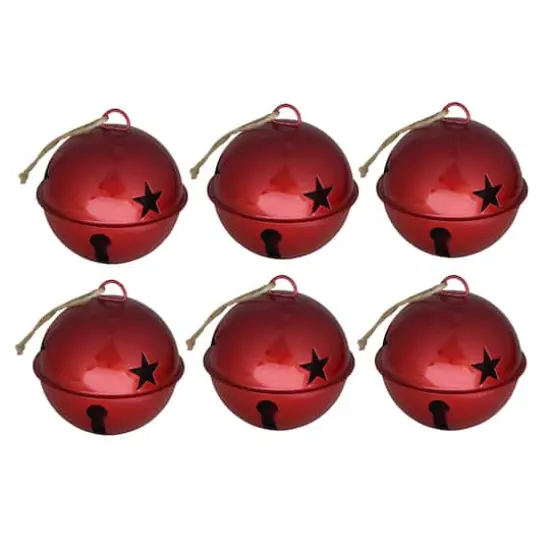 Haute Decor 6ct. 3.25" Shiny Red Metal Jingle Bell Ornaments {1}