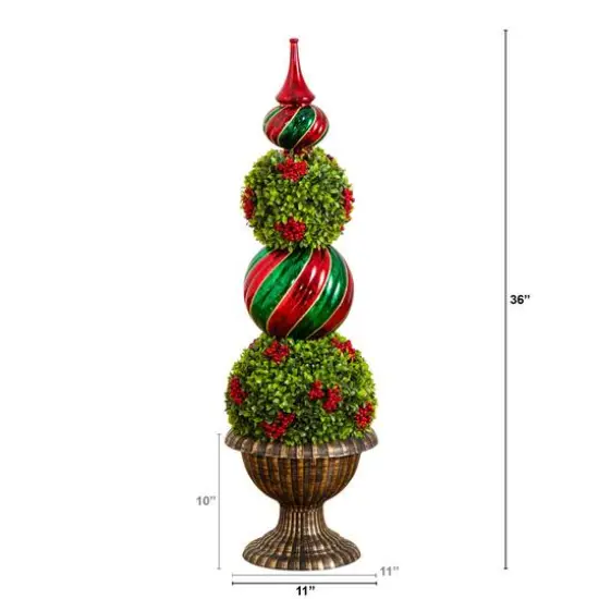 3ft. Pre-Lit Artificial Christmas Ornament Boxwood Topiary Tree with 70 Warm White LED Lights {3}