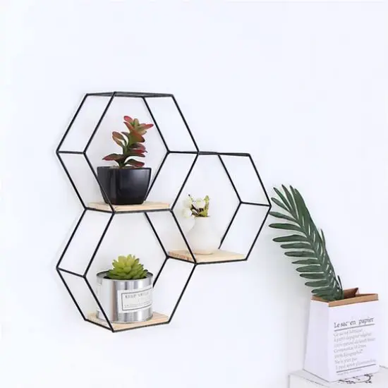 Nex&trade; Black Metal Modern Floating Hexagonal Shelf {5}