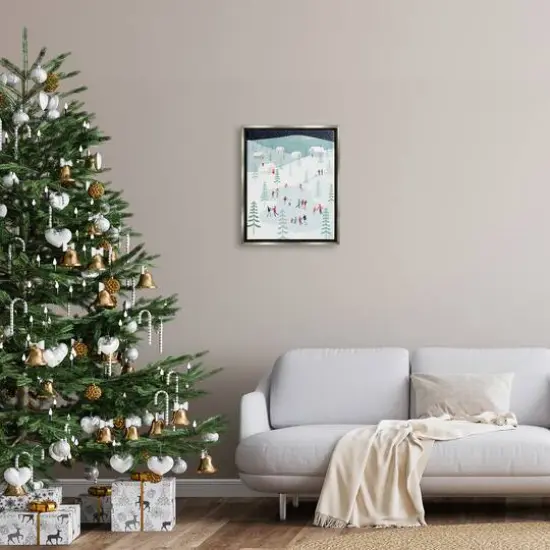 Stupell Industries Ice Skating Families Snowfall Framed Floater Canvas Wall Art Gray {3}