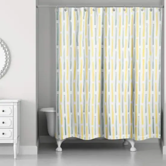 74" Hand Drawn Lines Shower Curtain Yellow and Gray {3}