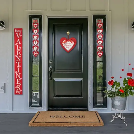 Glitzhome&reg; 5ft. Wooden Happy Valentine's Day Porch Sign {6}