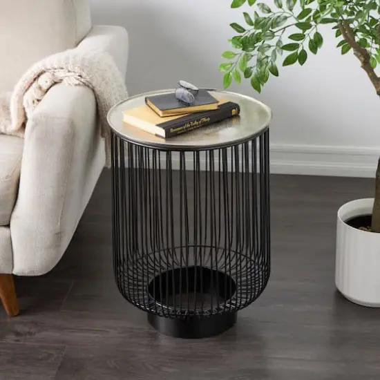 22" Black Aluminum Open Frame Wire Accent Table {3}