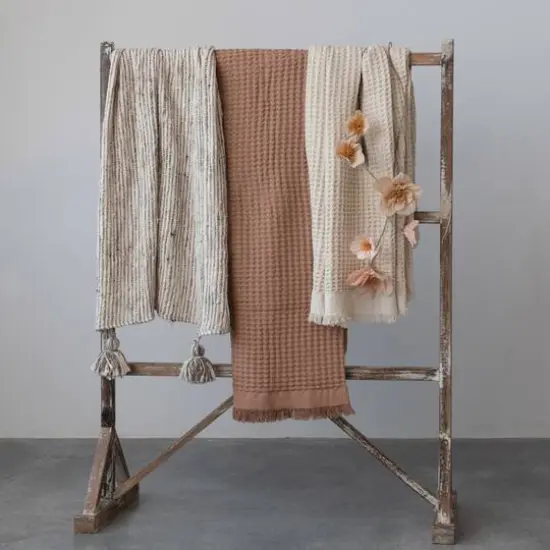 Hello Honey&reg; Brown & Cream Cotton Throw Blanket with Oversized Tassels {3}