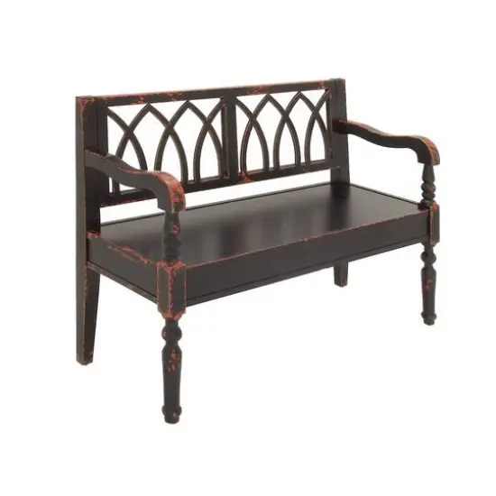 Dark Mahogany Wooden Farmhouse Indoor Bench {3}