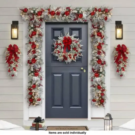 6ft. Battery-Operated Pre-Lit Flocked Decorated Artificial Garland {4}