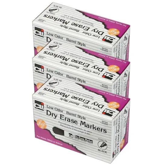 Charles Leonard Black Chisel Tip Dry Erase Markers, 3 Packs of 12 {1}