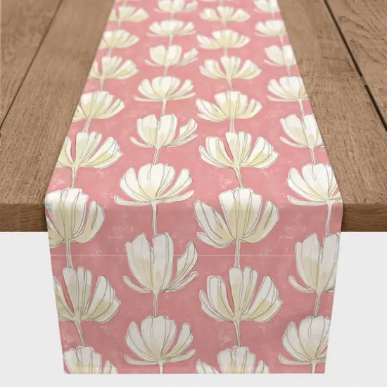 Pink Floral Pattern 16" x 90" Cotton Twill Runner {1}