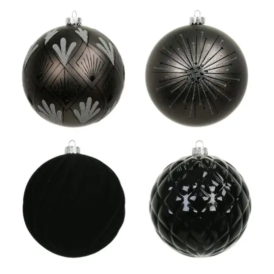4 Pack 120mm Black Shatterproof Ball Ornaments by Ashland&reg; {3}