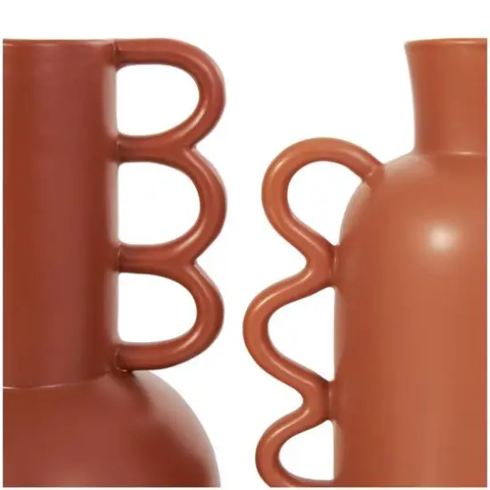 CosmoLiving by Cosmopolitan Geometric Wavy Handles Ceramic Vase Set Orange {4}