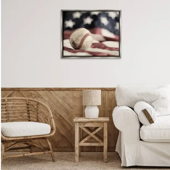 Stupell Industries Baseball & American Flag Floater Framed Art Gray {3}