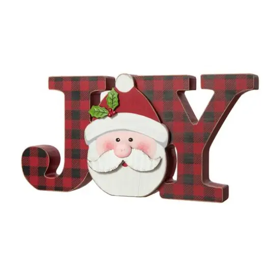 Glitzhome&reg; 11.75'' JOY Wooden Christmas Plaid Table D&eacute;cor {1}