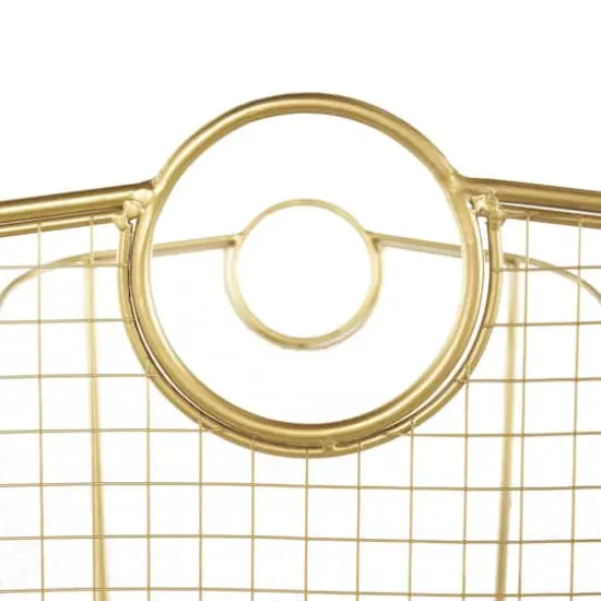 30.25" Gold Metal Geometric Wire Grid Basket with Curved Sides & Ring Handles {5}