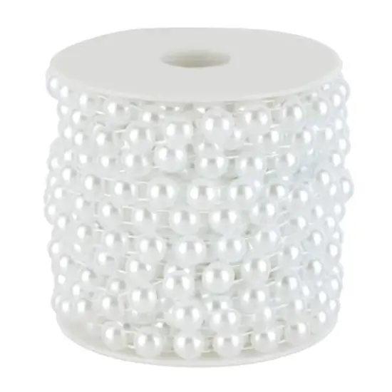 10mm Round Flatback Plastic Pearl Bead Garland, 50ft. by Bead Landing&trade; White {3}