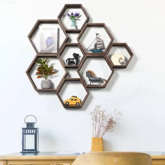 NEX&trade; Hexagon Honeycomb Floating Shelves Set Brown {9}