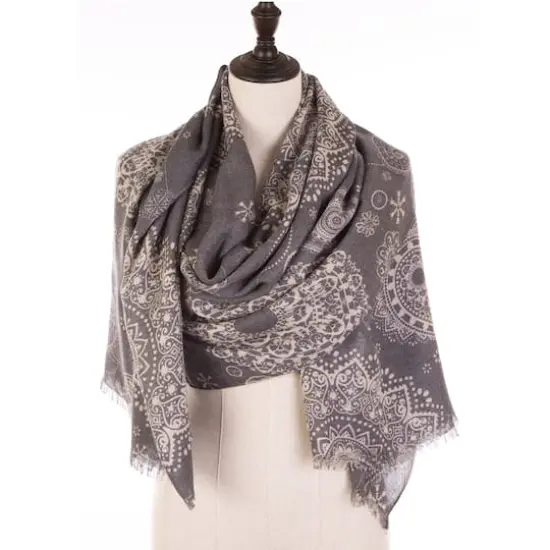 Glitzhome&reg; 80" Gray Paisley Print Scarf with Fringe {8}