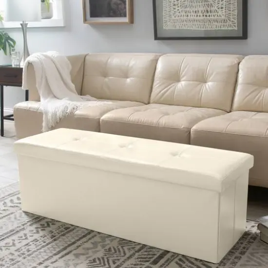 Simplify 44" Faux Leather Triple Folding Storage Ottoman Ivory {6}