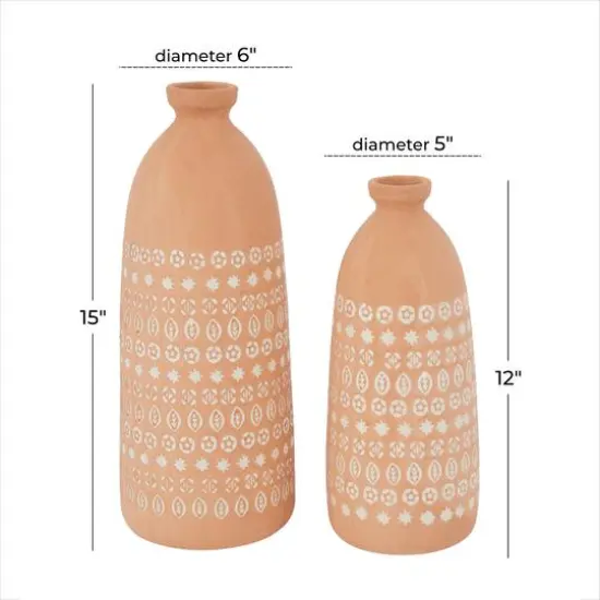 Set of 2 Pink Stoneware Rustic Vases, 15" x 5" x 5" {7}