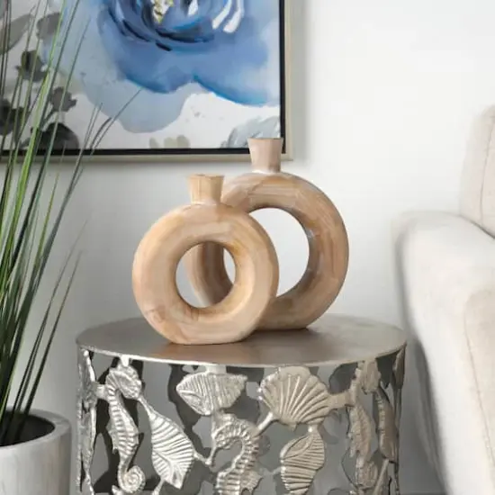 Natural Wood Circular Vase with Cutout Center Set {3}