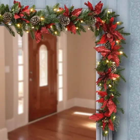 9ft. Pre-Lit Poinsettia & Pinecone Garland {3}