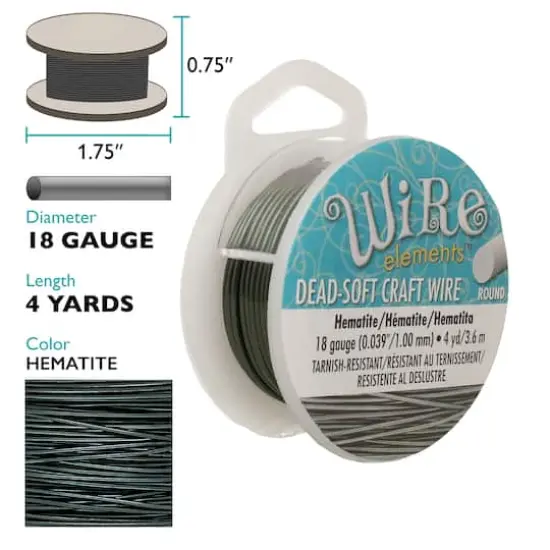 The Beadsmith&reg; Wire Elements&trade; 18 Gauge Tarnish Resistant Round Soft Temper Wire, 4yd.Hematite {5}