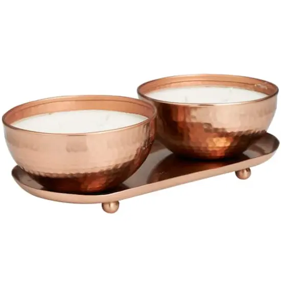 White Wax Tropical Breeze Scented Candle with Copper Hammered Container and Oval Holding Tray {3}