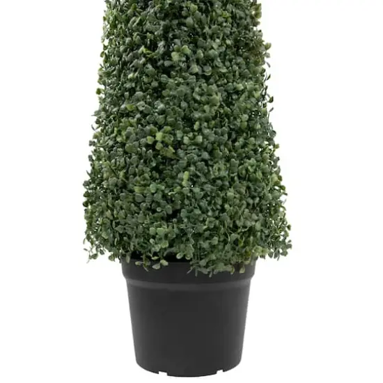 4ft. Unlit Artificial Two-Tone Boxwood Pyramid Topiary Tree with Round Pot {6}