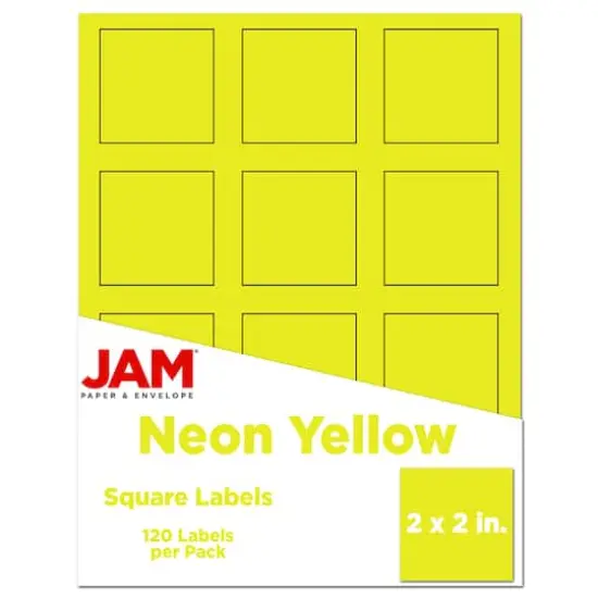 JAM Paper 2" x 2" Square Product & Container Labels, 120ct. Neon Yellow {1}