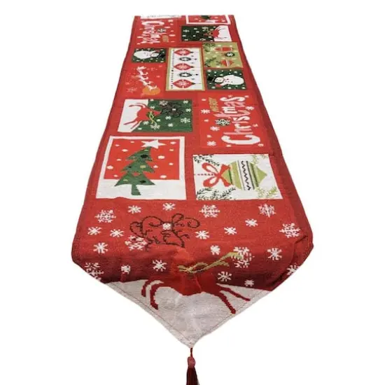Wizardi 13.75" x 67" Holiday Patchwork Christmas Table Runner {1}