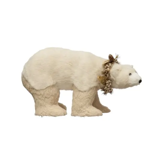 Hello Honey&reg; 14" Black & White Faux Fur Polar Bear with Wreath & Glitter {1}