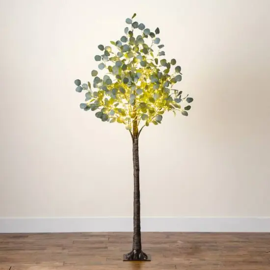 6ft. Pre-Lit Artificial Eucalyptus Tree with Warm White LED Lights {9}