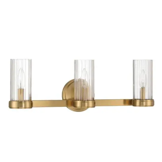 Hello Honey&reg; Izzy Brushed Gold Metal & Clear Ribbed Glass 3-Light Vanity Light {6}