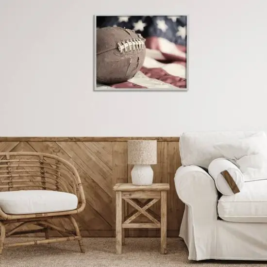 Stupell Industries Football & American Flag Framed Giclee Art Gray {3}